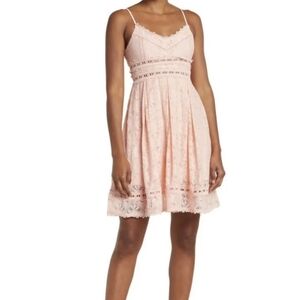 NSR Provance Stretch Lace Fit & Flare Mini Dress Blush M NWOT Country Boho‎ Chic